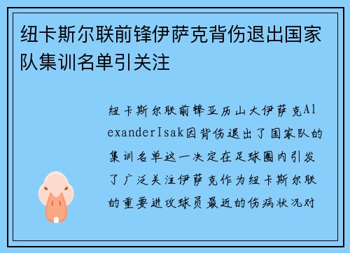 纽卡斯尔联前锋伊萨克背伤退出国家队集训名单引关注